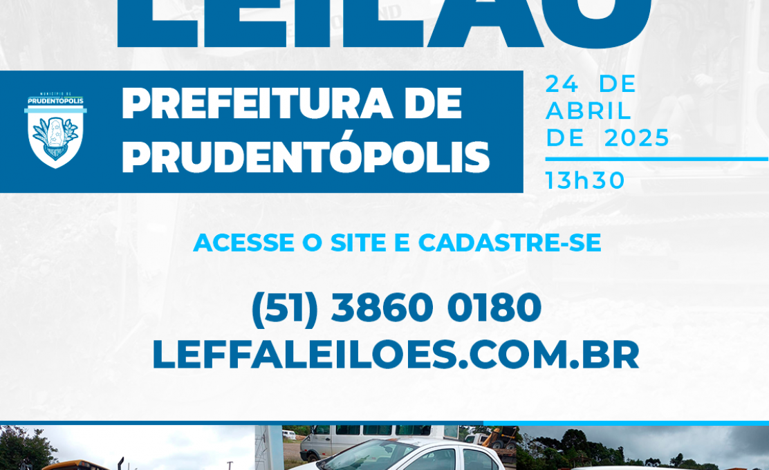Prefeitura de Prudentópolis realizará leilão público online no dia 24 de abril