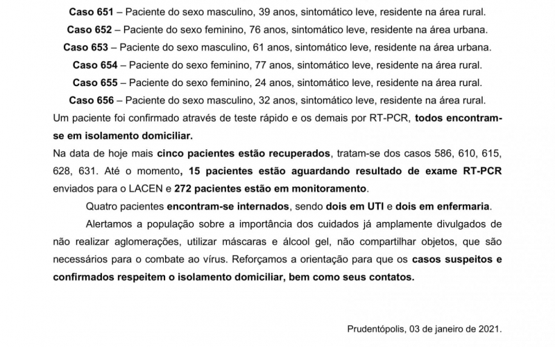 NOTA OFICIAL - 53 CASOS ATIVOS E 591 CASOS RECUPERADOS COVID-19