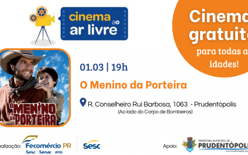Cinema ao Ar Livre do Sesc PR leva exibição de filmes a Prudentópolis nesta sexta-feira (1º)