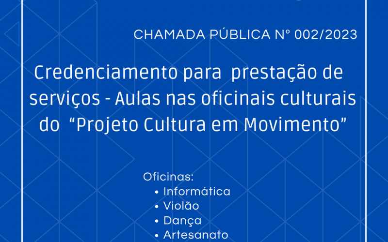 A Secretaria Municipal de Cultura de Prudentópolis divulga edital de credenciamento para oficineiros!